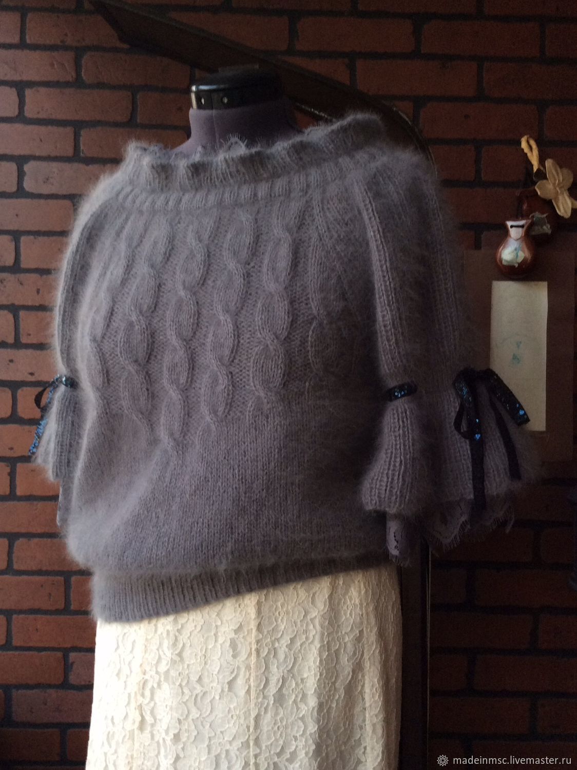 Grey angora sweater demonstration