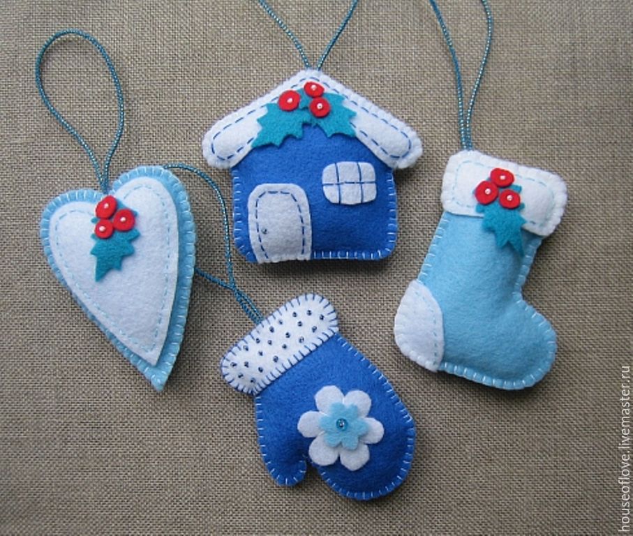 Новогодние игрушки из фетра своими руками выкройки фото