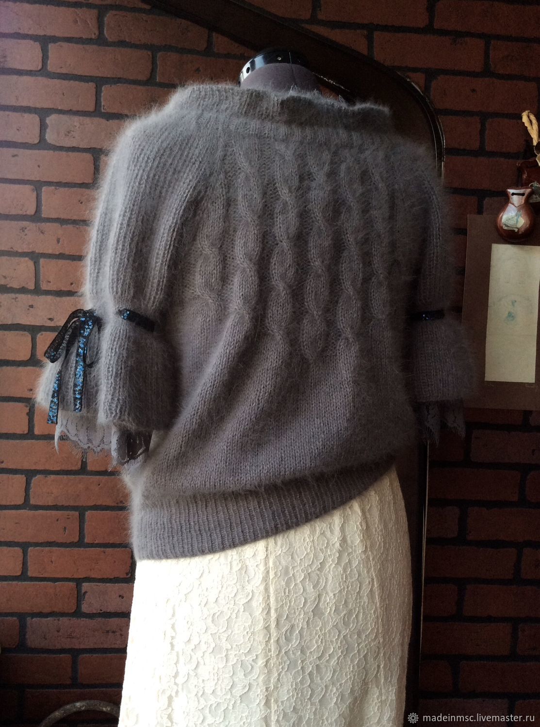 Grey angora sweater demonstration