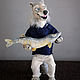 The wolf is a lucky fisherman, Felted Toy, Lesnoj,  Фото №1