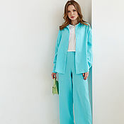 Одежда handmade. Livemaster - original item Summer blue Tiffany muslin suit, shirt, trousers cotton turquoise. Handmade.