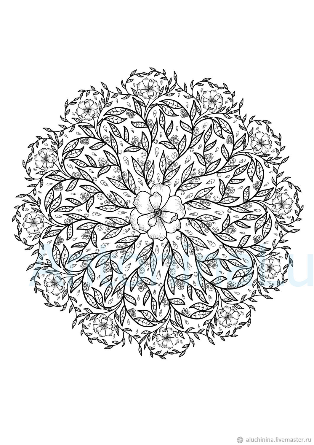 Раскраска для печати мандала цветы в интернет-магазине Ярмарка Мастеров по  цене 90 ₽ – UIZOERU | Иллюстрации и рисунки, Сыктывкар - доставка по России