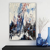 Картины и панно handmade. Livemaster - original item Abstract Oil Painting Blue and White. The city. Silhouettes of people. Handmade.