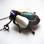 Украшения handmade. Livemaster - original item Wire wrapped pendant "A fly", copper, mother of pearl, amethyst. Handmade.