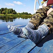 Аксессуары handmade. Livemaster - original item Men`s socks 42 p Knitted Wool Striped Blue Warm. Handmade.