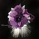 Фантазийная орхидея из бархата и органзы. Цветы из ткани, Брошь-булавка, Санкт-Петербург,  Фото №1