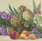 Oil painting. Peonies. Still life with flowers