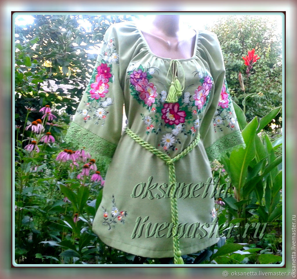 Туника с вышивкой "Пионы с ромашками" – заказать на Ярмарке Мастеров ...