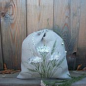 Для дома и интерьера handmade. Livemaster - original item Bags: Linen bag for herbs,tea,nuts Yarrow Painting. Handmade.