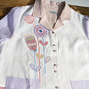 Одежда handmade. Livemaster - original item Linen Shirt patchwork with embroidery nude colours. Handmade.