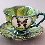 Посуда handmade. Livemaster - original item Butterfly and caterpillar. A couple of tea. Handmade.