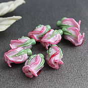 Материалы для творчества handmade. Livemaster - original item Copy of Pink Rose Buds Bead 1 pcs, Handmade Lampwork Glass Flower Bead. Handmade.