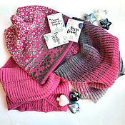 Аксессуары ручной работы. Ярмарка Мастеров - ручная работа Women`s Knitted Hat and Two Snood Set Pink. Handmade.