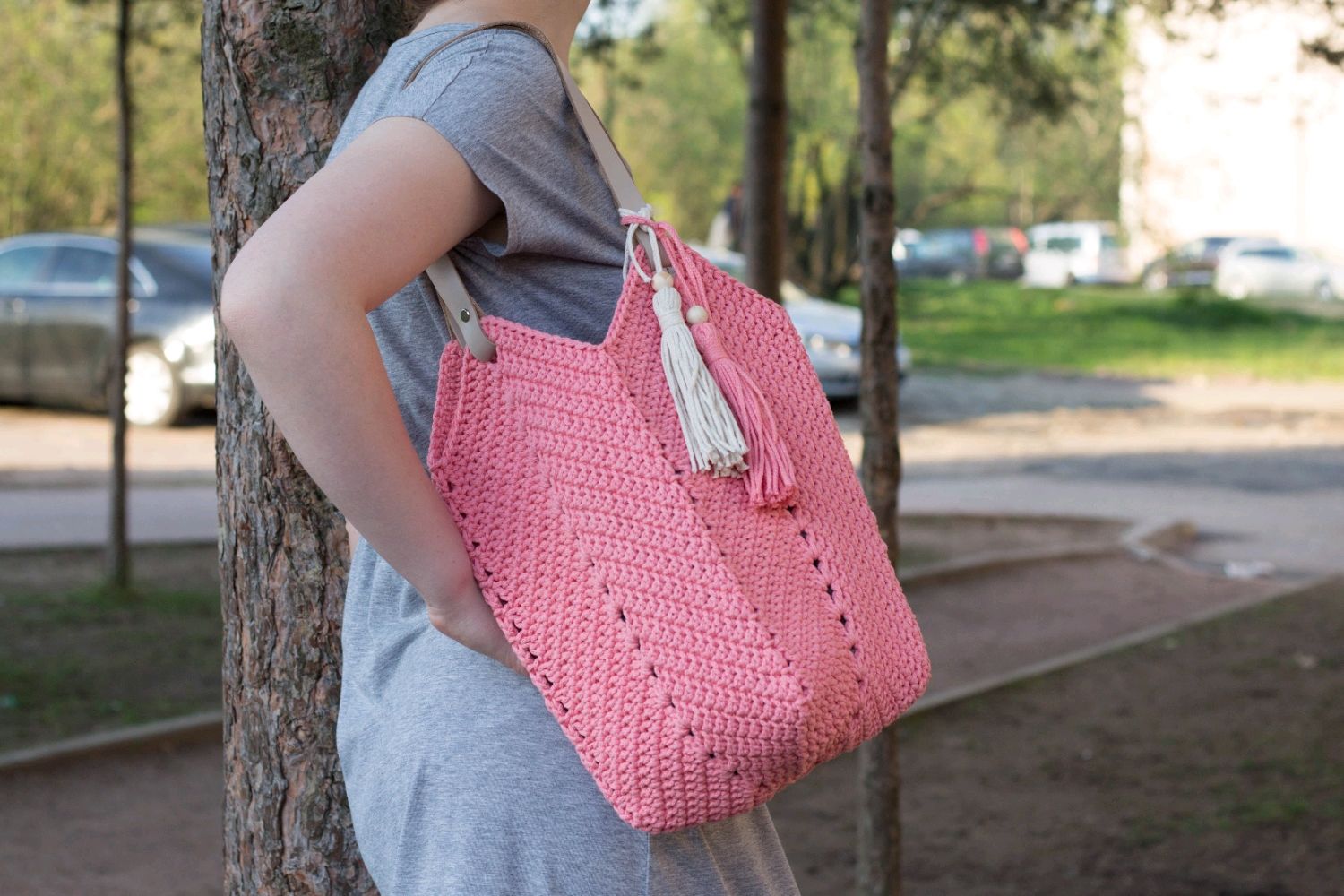 Сумка женская из хлопкового шнура с кожаными ручками в интернет ...