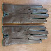 Перчатки бежевые кожаные с опушкой и ручной вышивкой