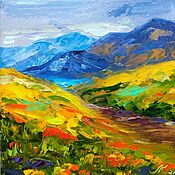 Картины и панно handmade. Livemaster - original item A picture of a mountain! meadow, mountain landscape, oil, impressionism 15*15 cm.. Handmade.