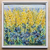 Картины и панно handmade. Livemaster - original item Oil painting cornflowers and ears in the field in the frame 