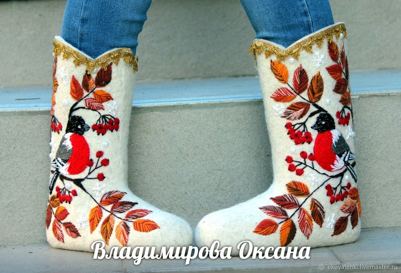 Boots white, boots with embroidery, boots women's, Felt boots, Cheboksary,  Фото №1
