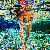Картины и панно handmade. Livemaster - original item A bright decorative summer painting of a girl in the sea. Handmade.