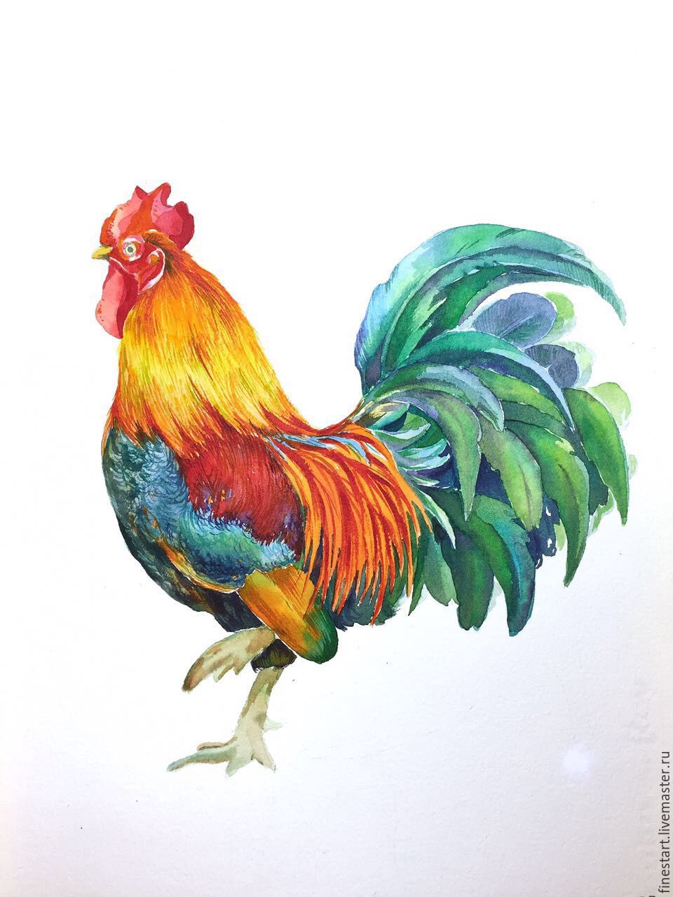 Download Watercolor Rooster symbol of the year 2017 - купить на Ярмарке Мастеров - ATRKBCOM | Картины, Tula