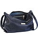 Crossbody bag blue leather with a shoulder strap with three pockets, Messenger Bag, Moscow,  Фото №1