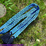 Русский стиль handmade. Livemaster - original item The belt is a blue-black meander with a blue border. Handmade.