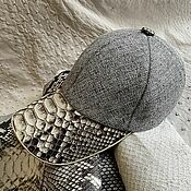 Аксессуары handmade. Livemaster - original item Baseball cap made of genuine python leather and gray tweed.. Handmade.
