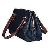 Сумки и аксессуары handmade. Livemaster - original item Brown-blue tote bag made of genuine leather. Handmade.