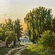 Картина деревенский пейзаж, холст, масло, 50х60 см. Летний вечер, Картины, Озеры,  Фото №1