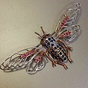 Украшения handmade. Livemaster - original item Brooch Cicada is silver with sapphires and rhodolite. Handmade.