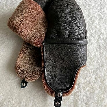 Ушанка кожаная овчина натуральная коричневая. . Аксессуары ручной работы - Ярмарка Мастеров Аксессуары ручной работы. Ярмарка Мастеров - ручная работа Ушанка кожаная овчина натуральная коричневая. Handmade.