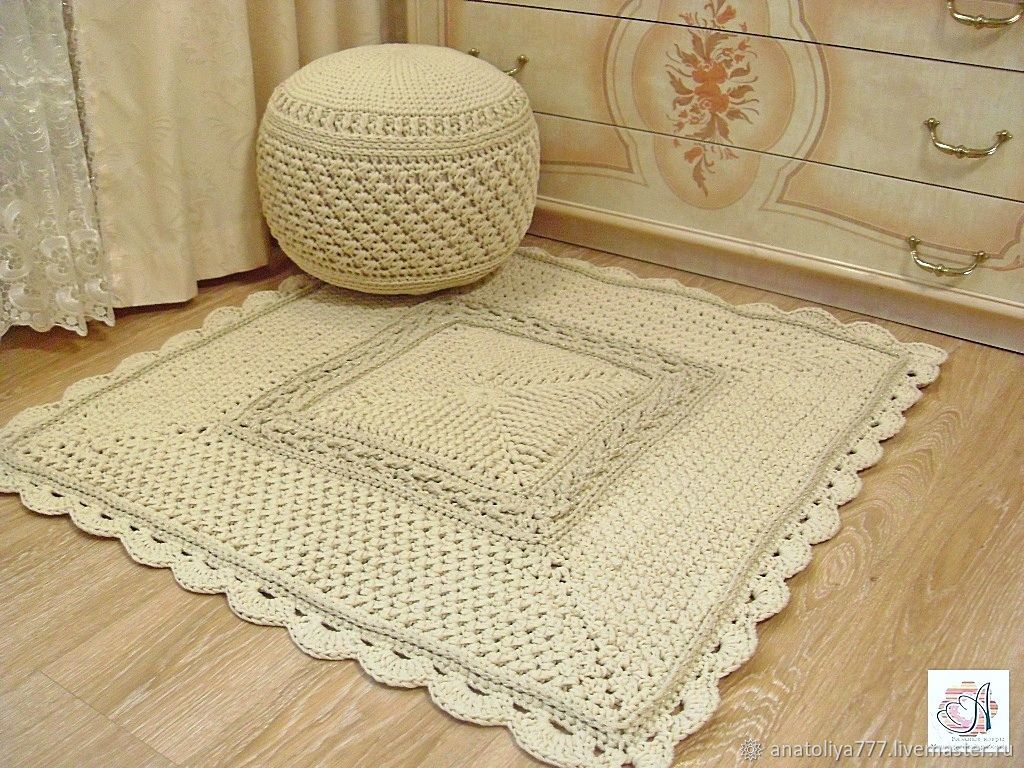 Carpets for the home: knitted carpet made of cord with lurex Royal square, Floor mats, Kabardinka,  Фото №1