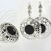 Украшения handmade. Livemaster - original item Dahlia ring and earrings with black onyx in 925 silver HH0161. Handmade.