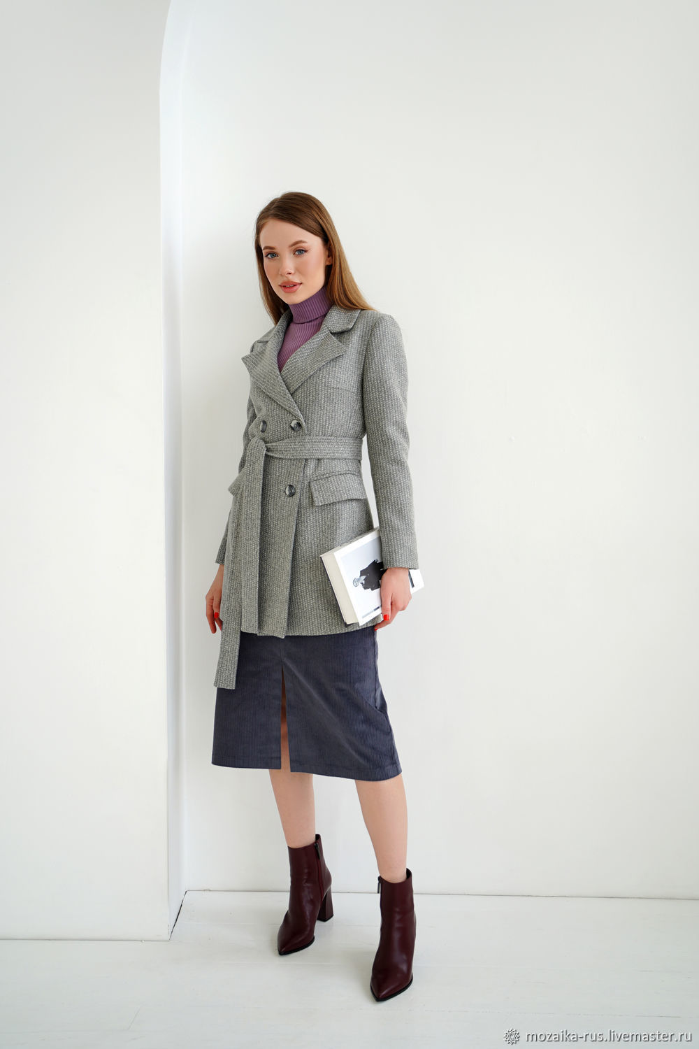 Coat jacket wool Gray striped, short demi coat, Coats, Novosibirsk,  Фото №1
