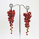 Long red flower cluster earrings made of polymer clay, Earrings, Voronezh,  Фото №1