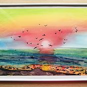 Картины и панно handmade. Livemaster - original item Watercolor painting with a seascape 