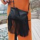 Shoulder bag leather Fringe black, Classic Bag, Moscow,  Фото №1