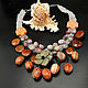 Knitted necklace with tourmaline, petrified and jasper, Necklace, Stary Oskol,  Фото №1