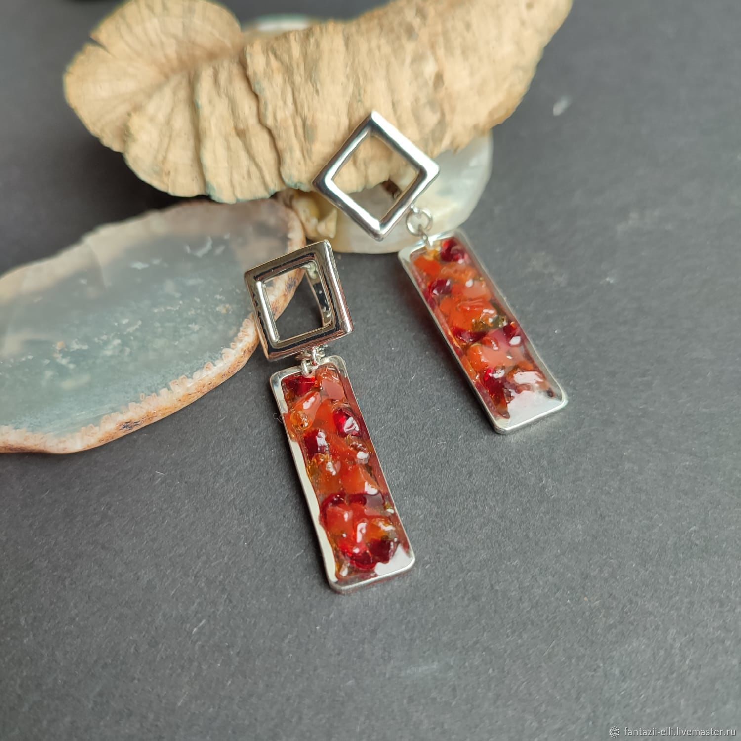 Серьги Геометрия с камнями сердолик и янтарь. Подарок на 8 марта ...