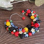 Украшения handmade. Livemaster - original item Bracelet with berries and flowers from polymer clay. Handmade.