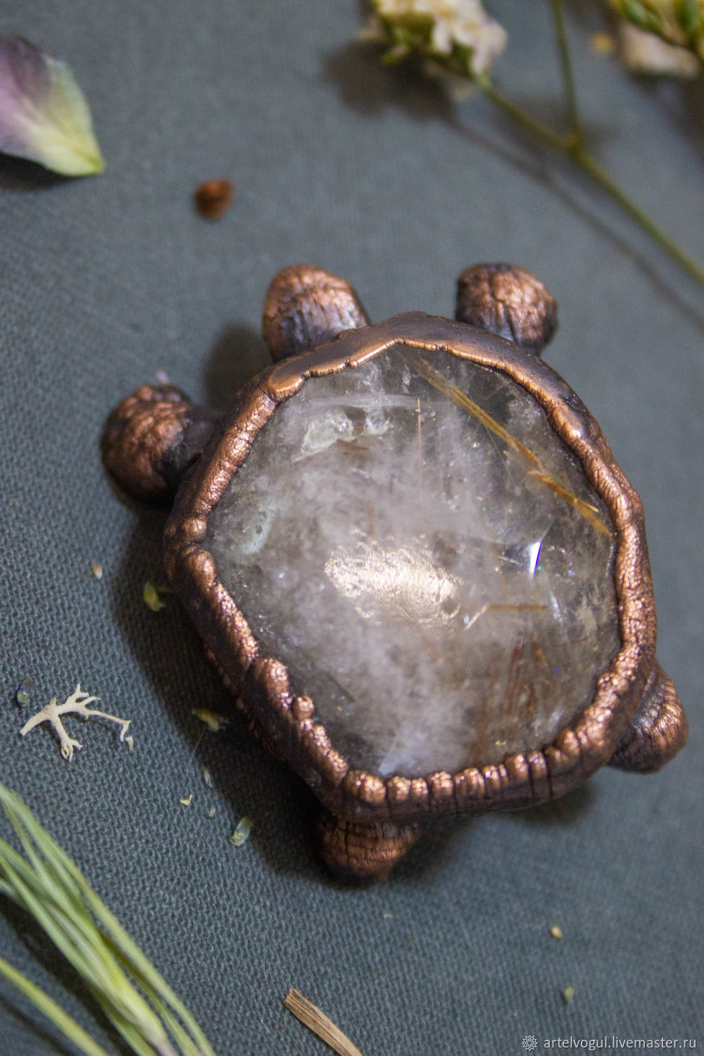 Copper brooch turtle rutile quartz (hairy) – купить на Ярмарке Мастеров –  T1ZS2COM | Brooches, Nizhnij Tagil