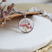 Украшения handmade. Livemaster - original item Pendant with real pink flowers in resin. Pendant with satmodem. Handmade.