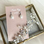 Wedding earrings with cotton pearls and cubic Zirconia
