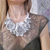 Украшения handmade. Livemaster - original item Leather necklace, Handmade Leather Flowers White Dance of Roses. Handmade.