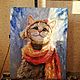 Картина маслом с котиком"Доброе утро снегопада". Картины. ОЛЬГА(капелька души)картины маслом. Ярмарка Мастеров.  Фото №8