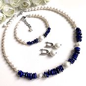 Украшения handmade. Livemaster - original item Set of jewelry made of natural pearls and lapis lazuli. Handmade.