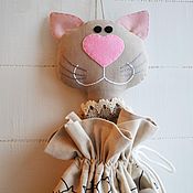 Пакетница-кошка, льняной мешок для хранения пакетов Кошка
