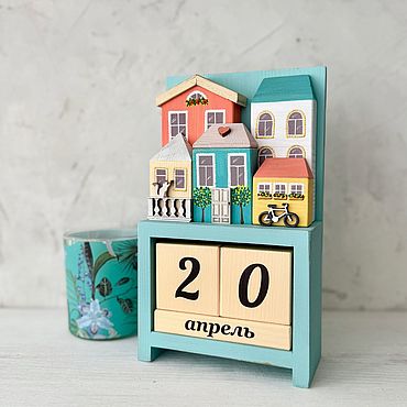 Канцелярские товары ручной работы. Ярмарка Мастеров - ручная работа Вечный календарь с домиками «Городок». Handmade.