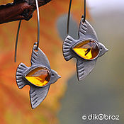 Украшения handmade. Livemaster - original item Silver Migratory Bird Earrings, amber. Handmade.