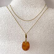 Винтаж handmade. Livemaster - original item Amber with a Chain Pendant Natural Baltic Amber Cognac Brass. Handmade.